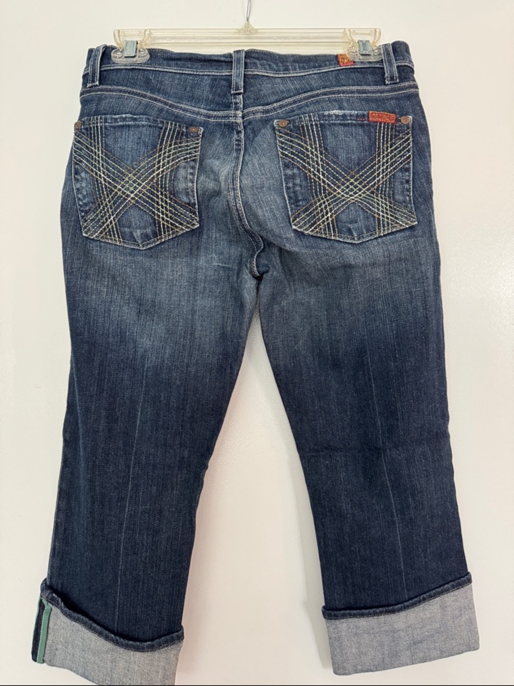 7 For All Mankind Dark Blue Cuffed Cropped Jeans - Picture 5 of 7